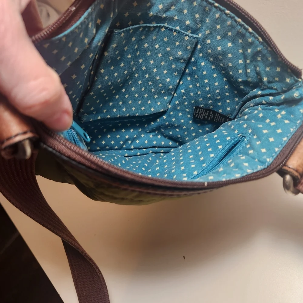 Fossil Key-Per Green Quilted Leather Trim Crossbody Bag NICE!